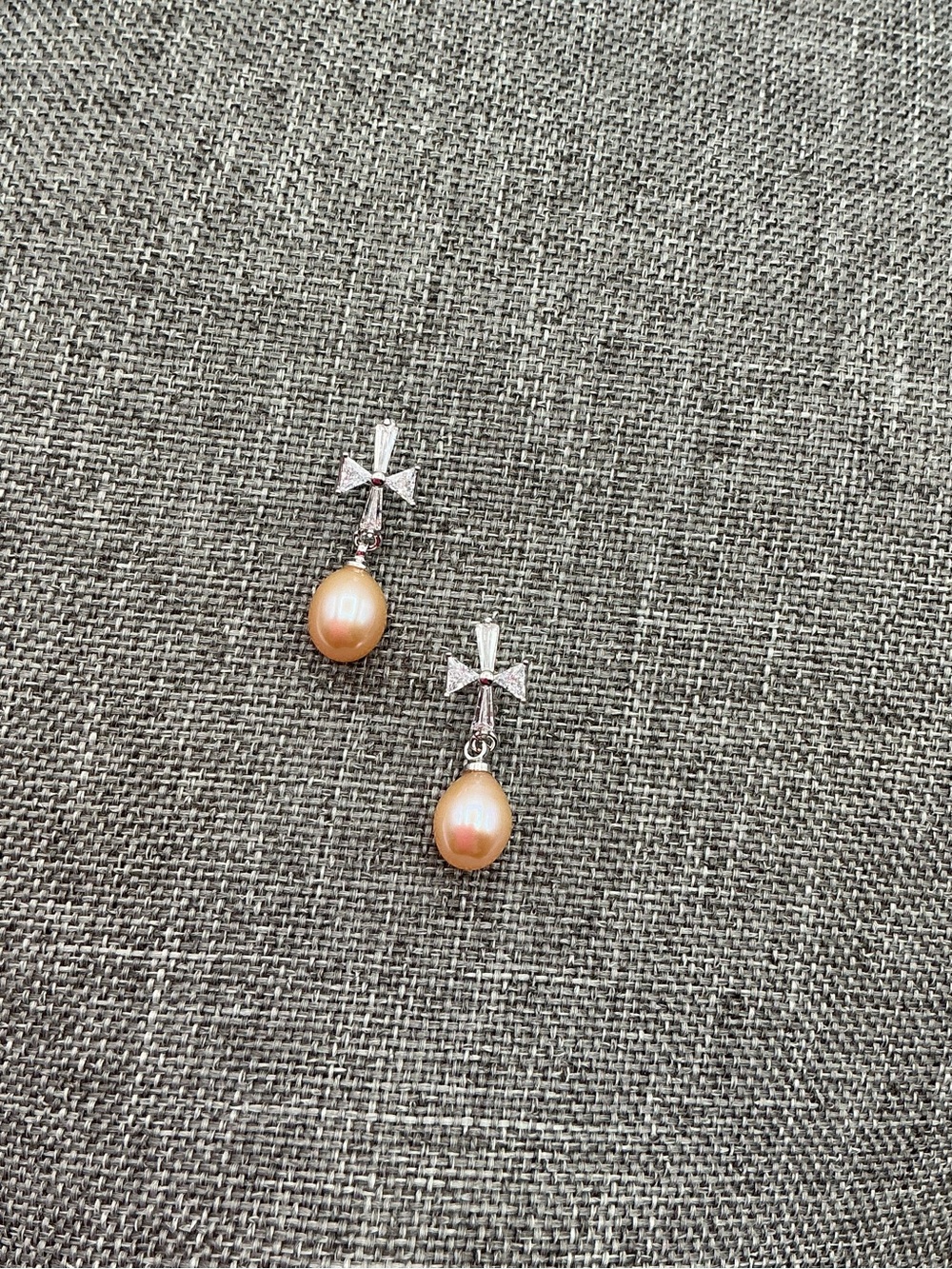 Pearl Drop Cross Dangle Earrings - Peach Pearl